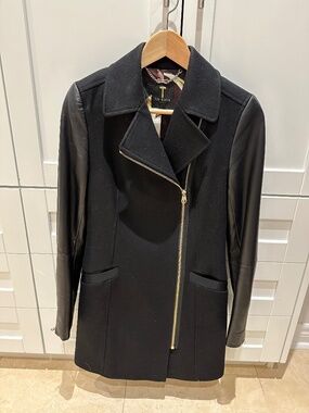 Ted Baker Coat with Leather Sleeves (size 0, XS)